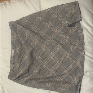 Abercrombie Plaid Mini Skirt with Side Slit - Gray/Tan